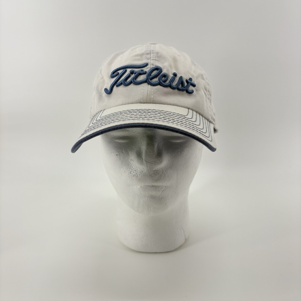 Titleist Golf Tan Hat Blue Adjustable Buckle Metal Embroidery Patch